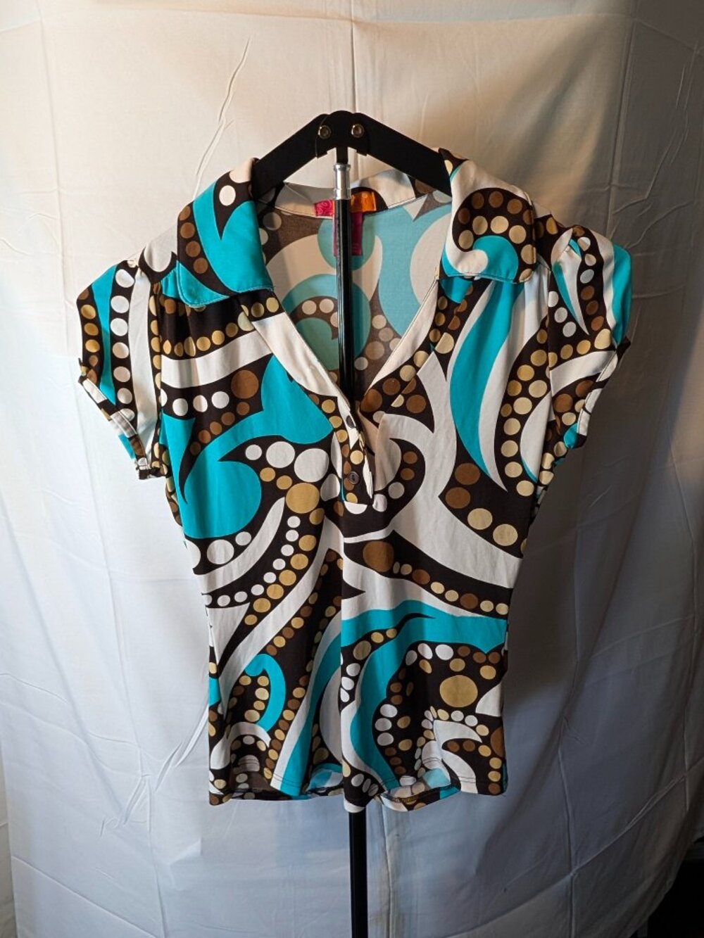 CATCH MY I ~ Sz Med Multi-color Aqua Multicolor Short Sleeve Blouse